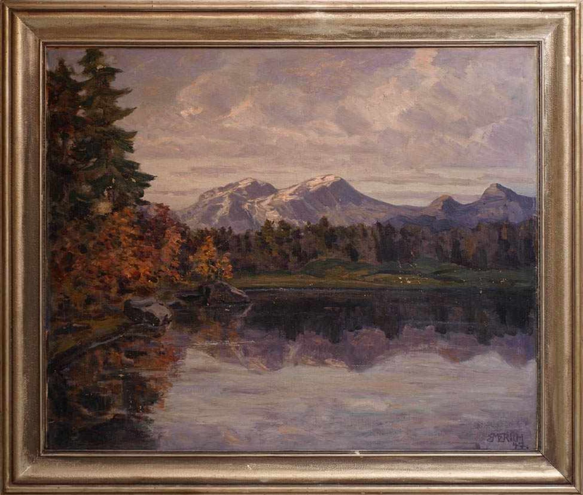 Emerich, Erwin, 1876 - 1960Herbstliche Partie in den Voralpen. In einem See spiegeln sich die