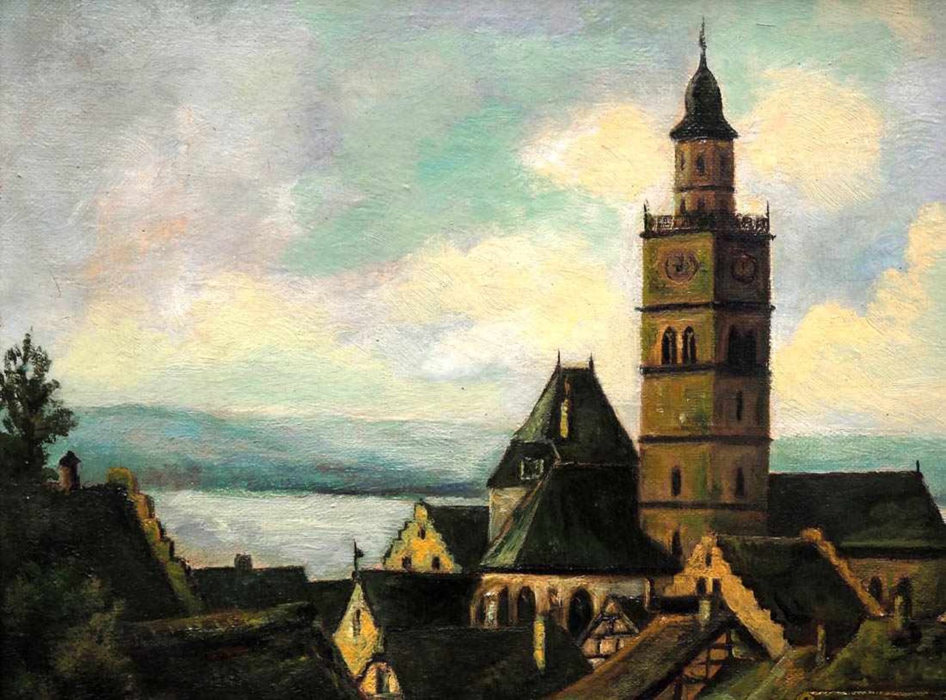 Riemenschneider, Rudolf, geb. 1940Blick auf die Altstadt von Überlingen, im Hintergrund der - Bild 2 aus 7