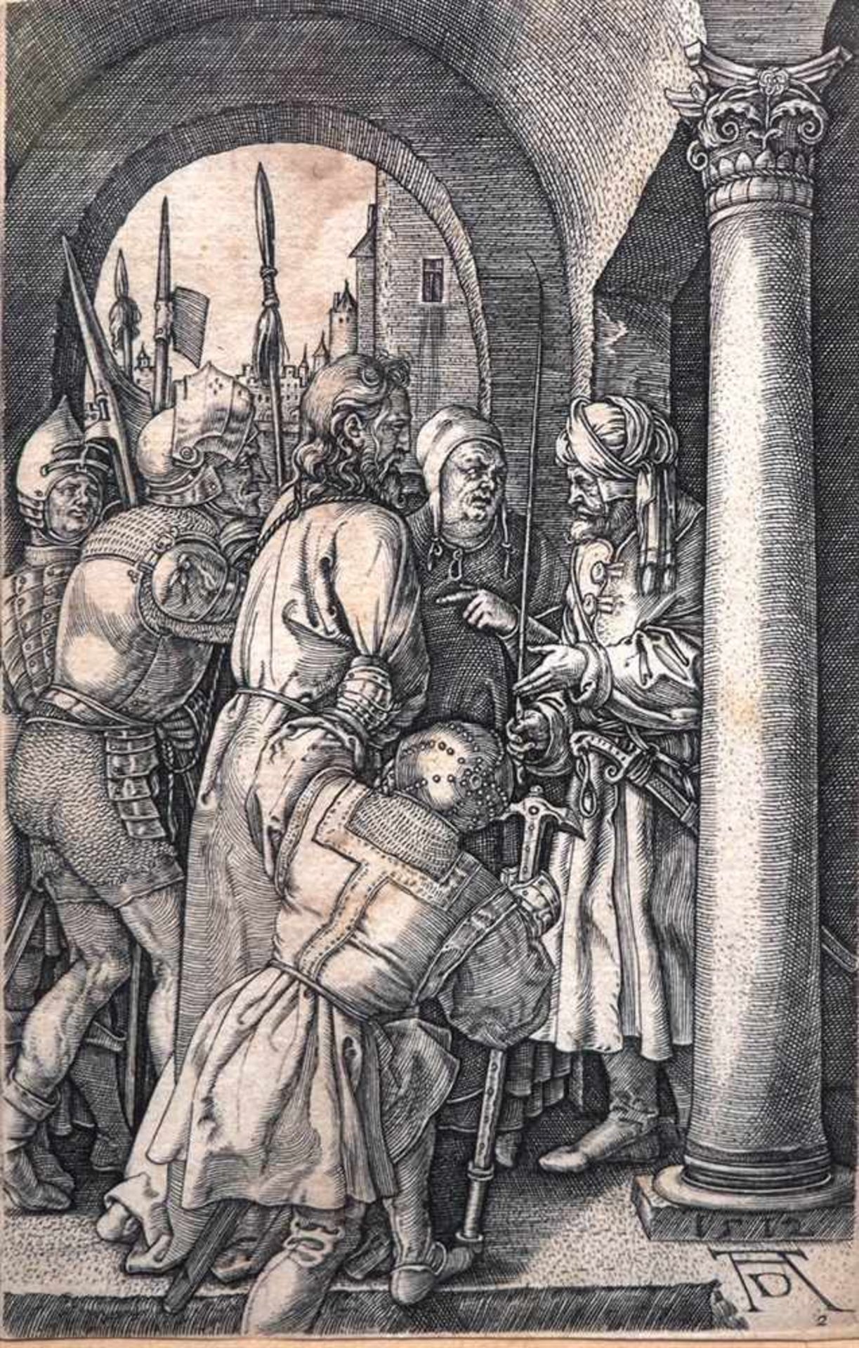 Dürer, Albrecht, 1471 - 1528Christus vor Pilatus. Kupferstich, rechts unten in der Platte - Bild 2 aus 4