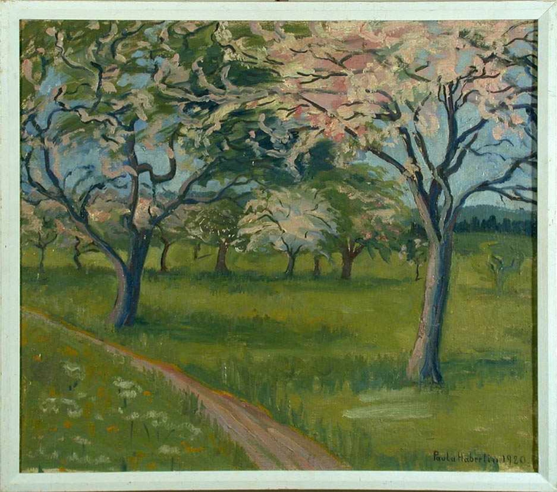 Häberlin, Paula, 1882 - 1968Blick über eine Wiese mit blühenden Obstbäumen. Öl/Lwd., rechts unten