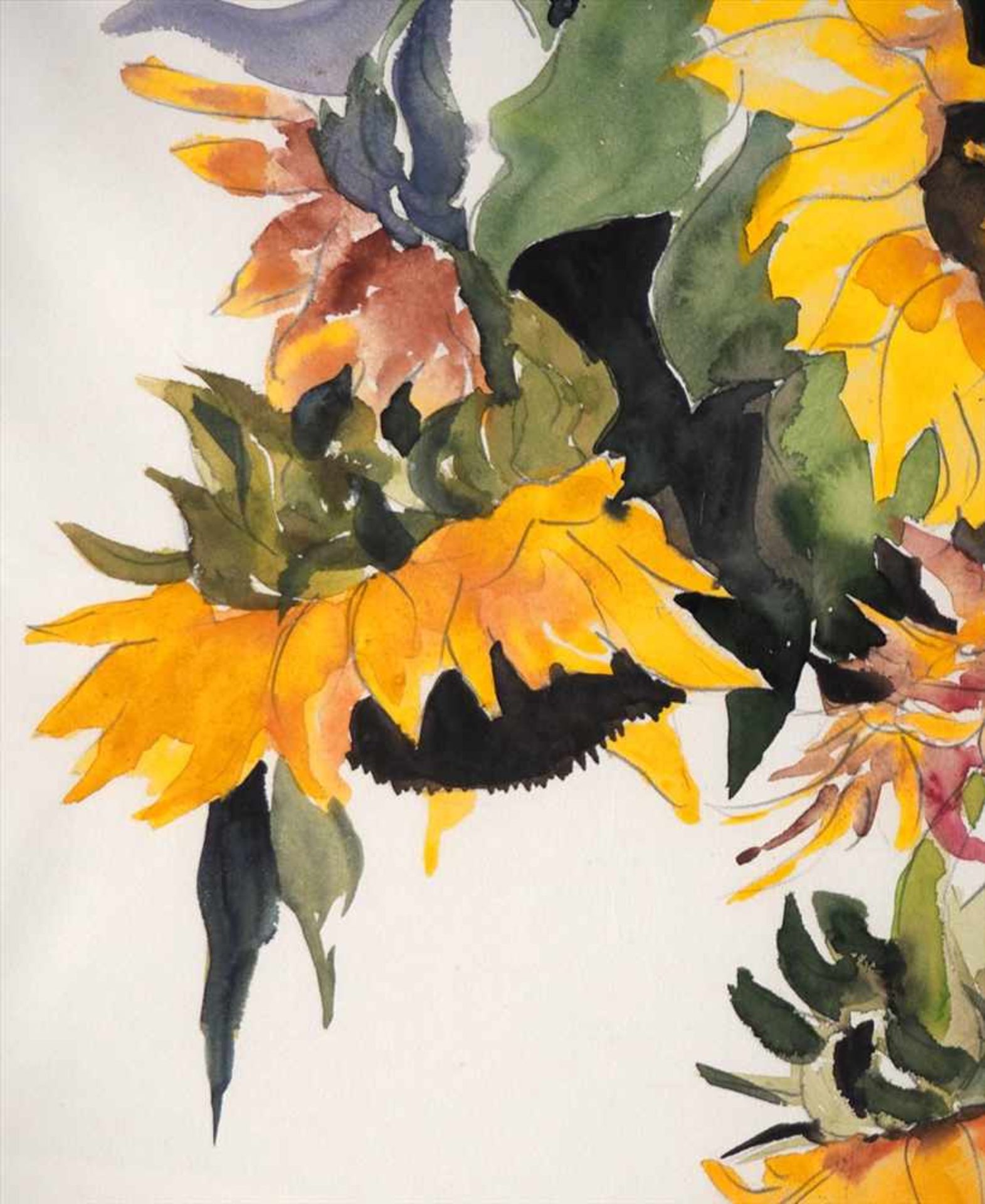 Schirmer, R.Sonnenblumenzweige. Aquarell über Bleistift, mittig sign. ger. Innenmaß des - Bild 2 aus 4