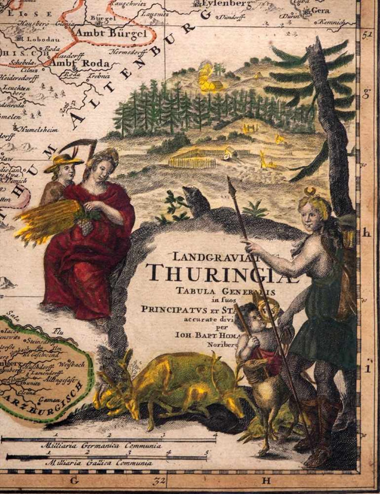 Homann, Johann Christoph, 1703 - 1730Karte der Landgrafschaft Thüringen aus dem Jahr 1729. Rechts - Bild 5 aus 8