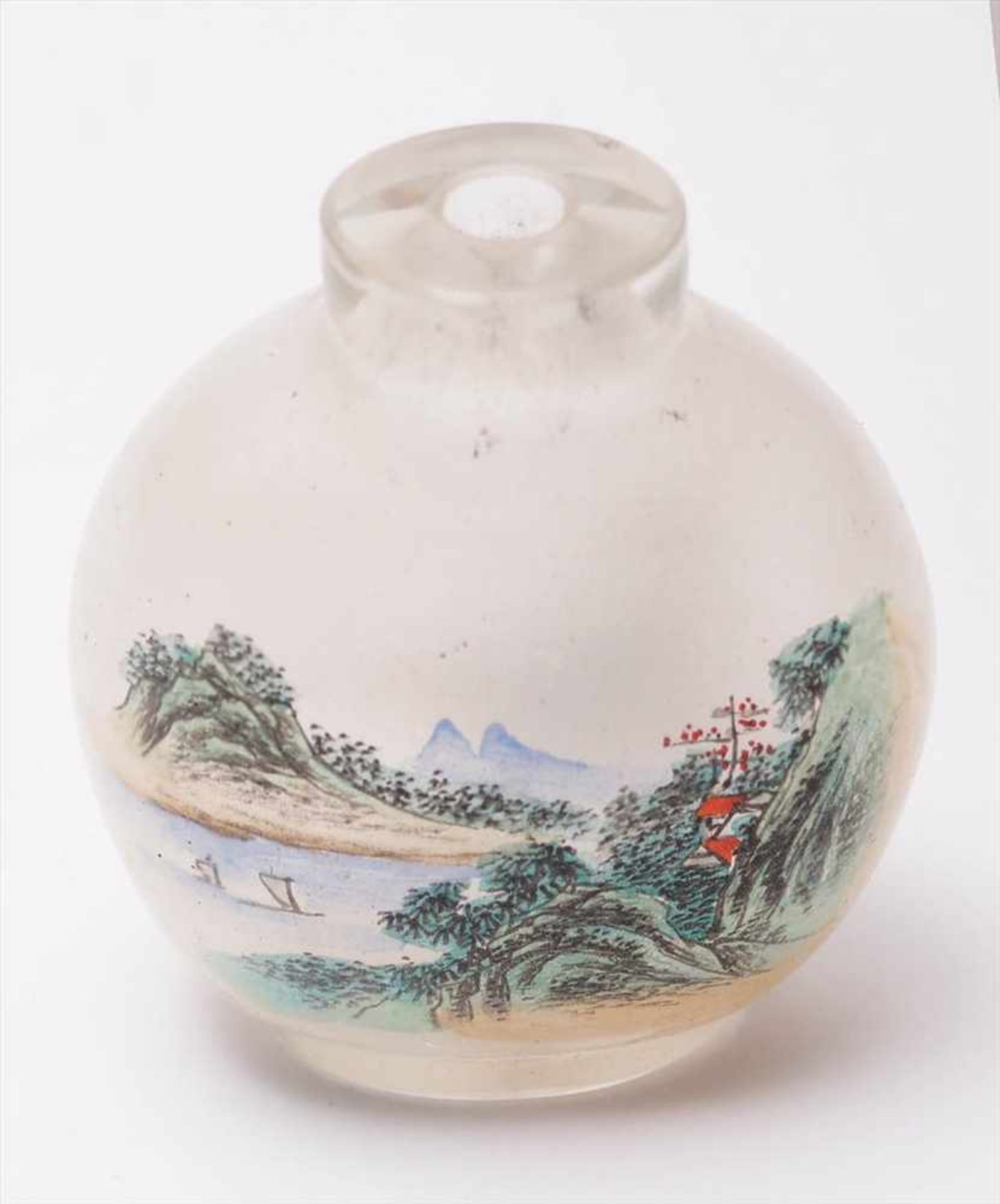 Snuffbottle, ChinaAuf der Innenseite mattiertes Pekingglas mit polychromer Hinterglasmalerei ( - Bild 2 aus 2