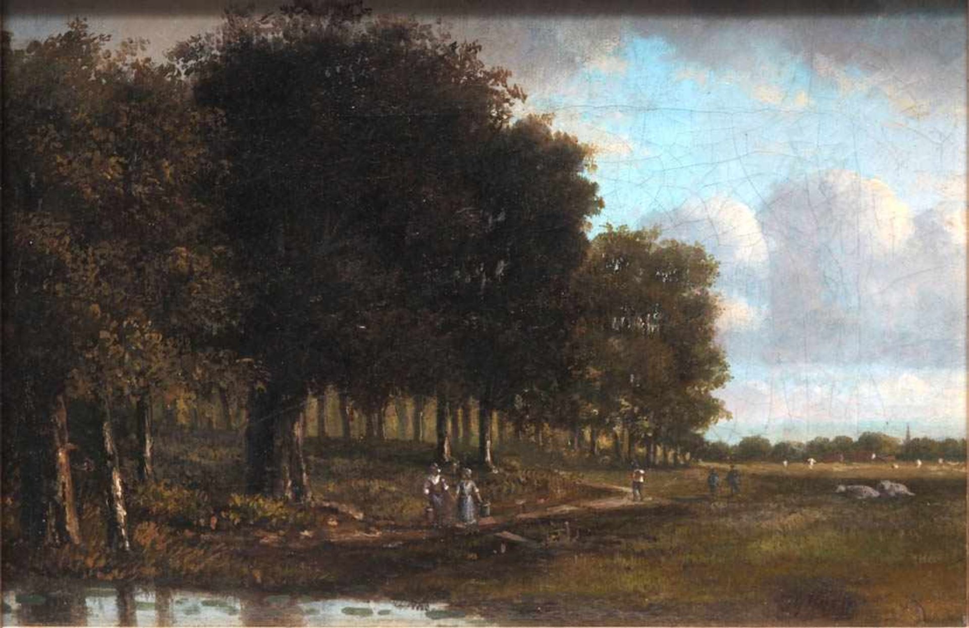 Hans, Josephus Gerardus, 1826 - 1891Weite, sommerliche Landschaft. Auf einem Weg am Waldrand streben - Image 2 of 9