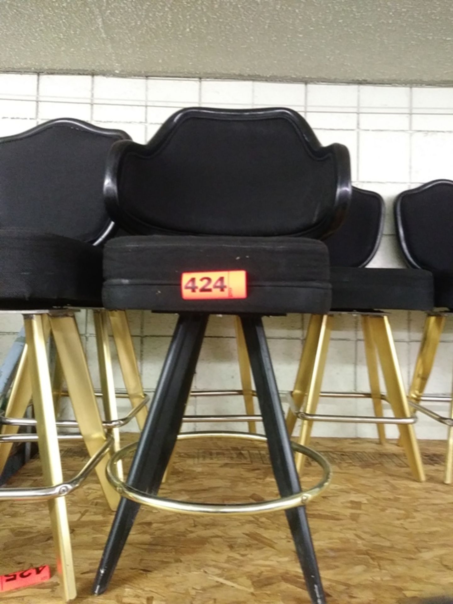 BLACK LOUNGE CHAIRS (SHORT STOOLS) W/ ARM & FOOTREST (X MONEY) (42" TOTAL H X 23" H FROM SEAT..)