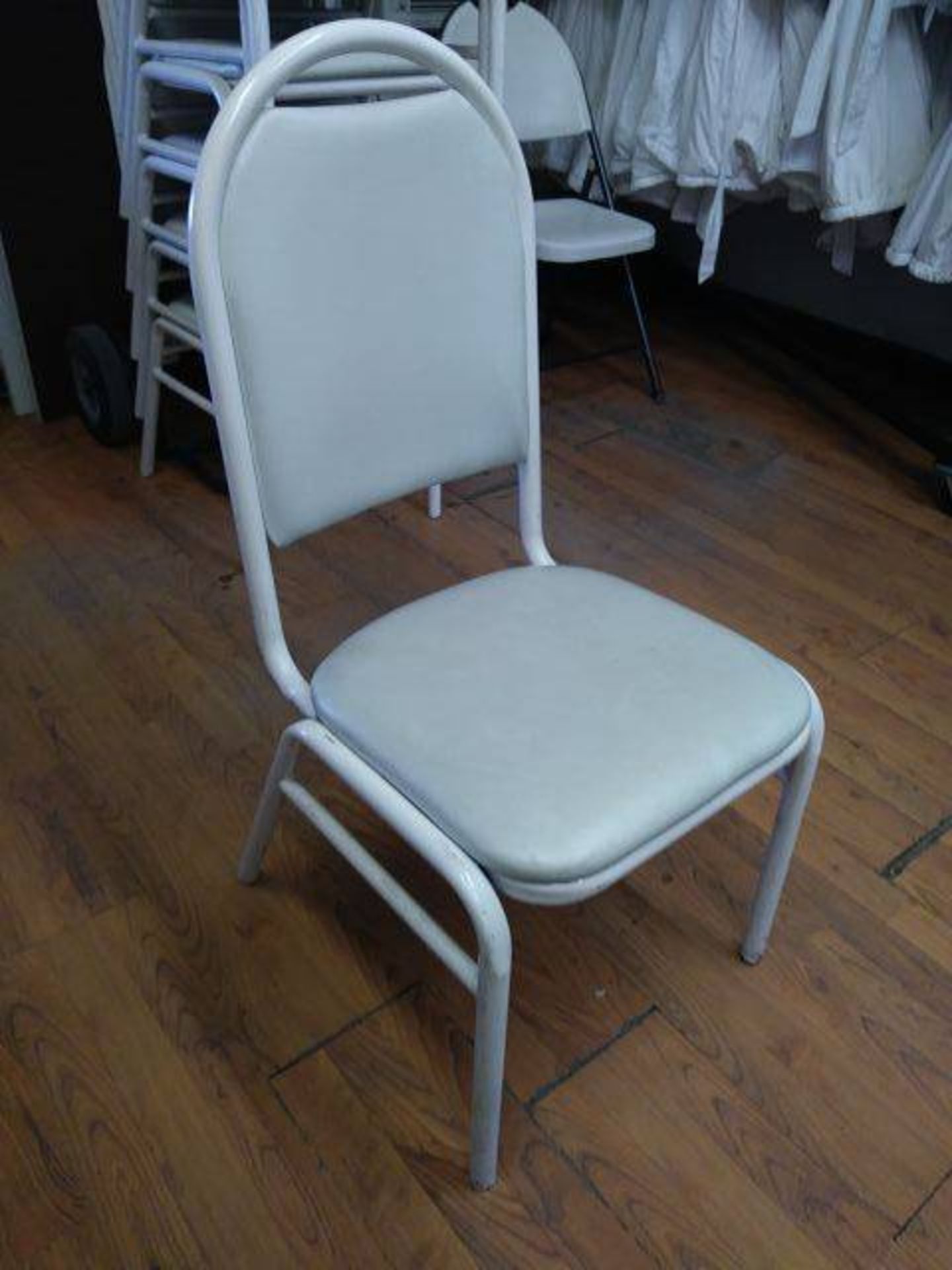 WHITE BANQUET CHAIRS (QTY X MONEY) (17" W X 18" D X 19" H)