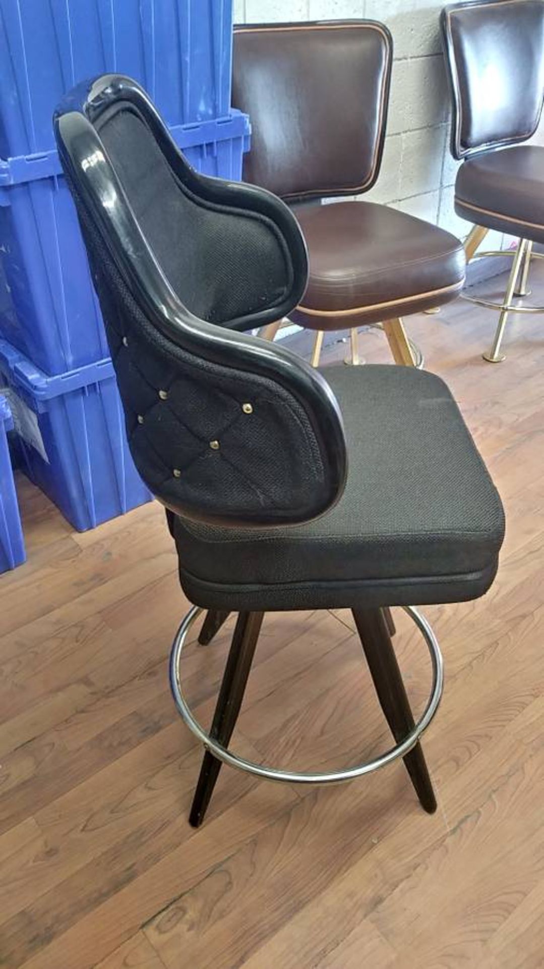 BLACK LOUNGE CHAIRS (SHORT STOOLS) W/ ARM & FOOTREST (X MONEY) (40" TOTAL H X 24" H FROM SEAT..) - Image 3 of 3