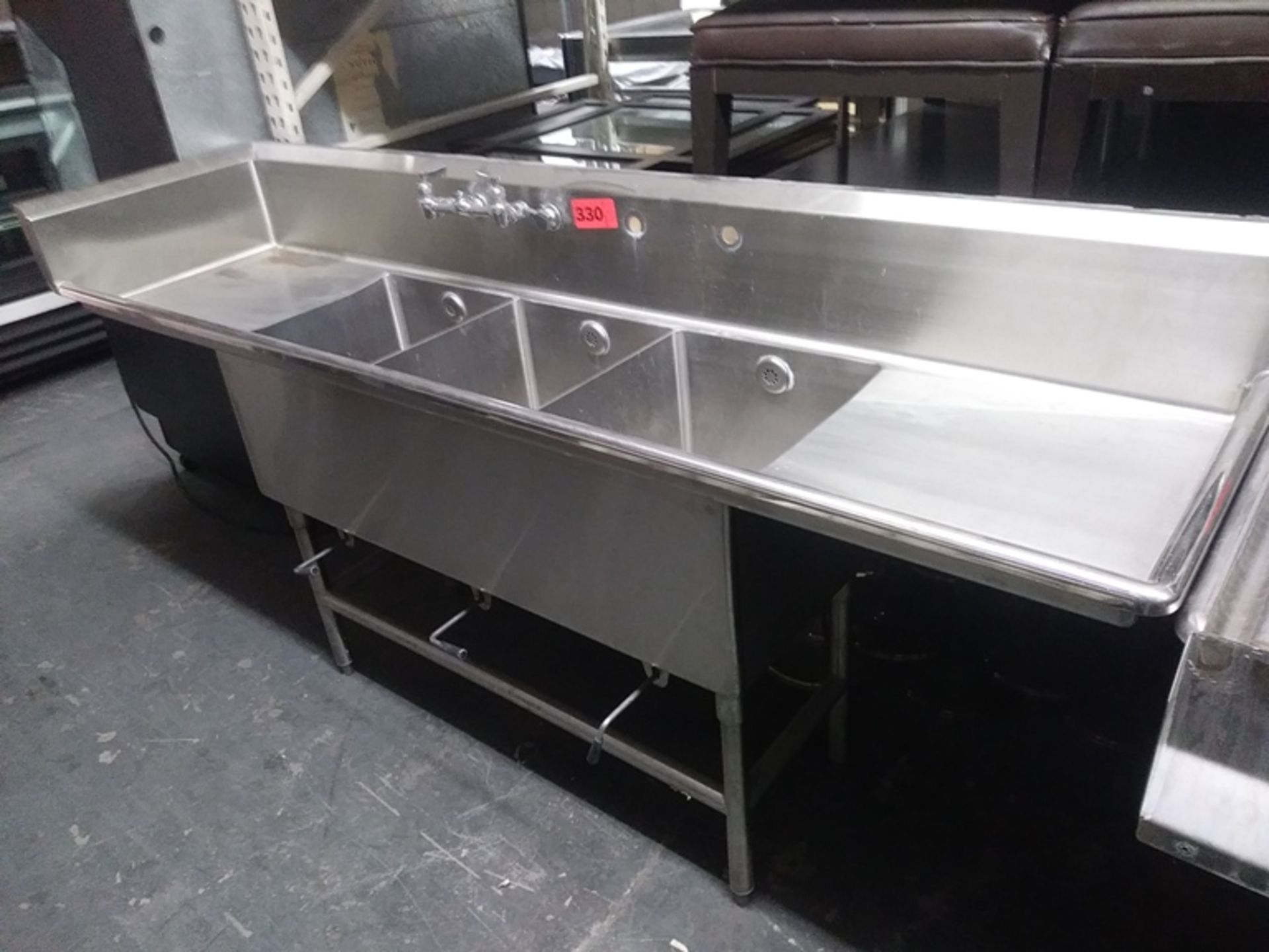 3 COMPARTMENT STAINLESS STEEL SINK (size: 90" L X 24" D X 44" H) - Image 2 of 4