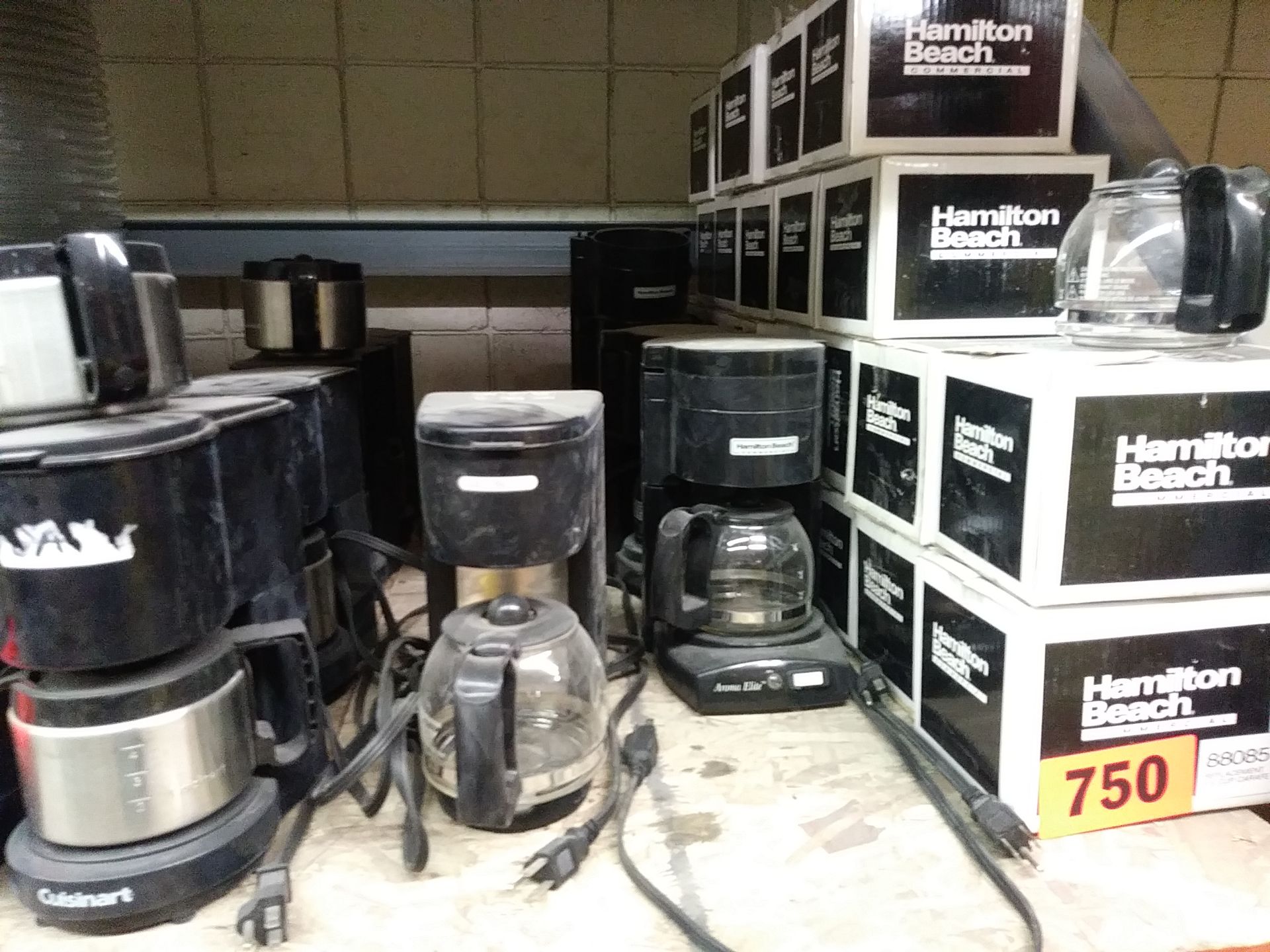 (QTY: 9) USED MISC 4 CUP COFFEE MAKERS, (QTY: 26) NEW HAMILTON BEACH 4 CUP CARAFES