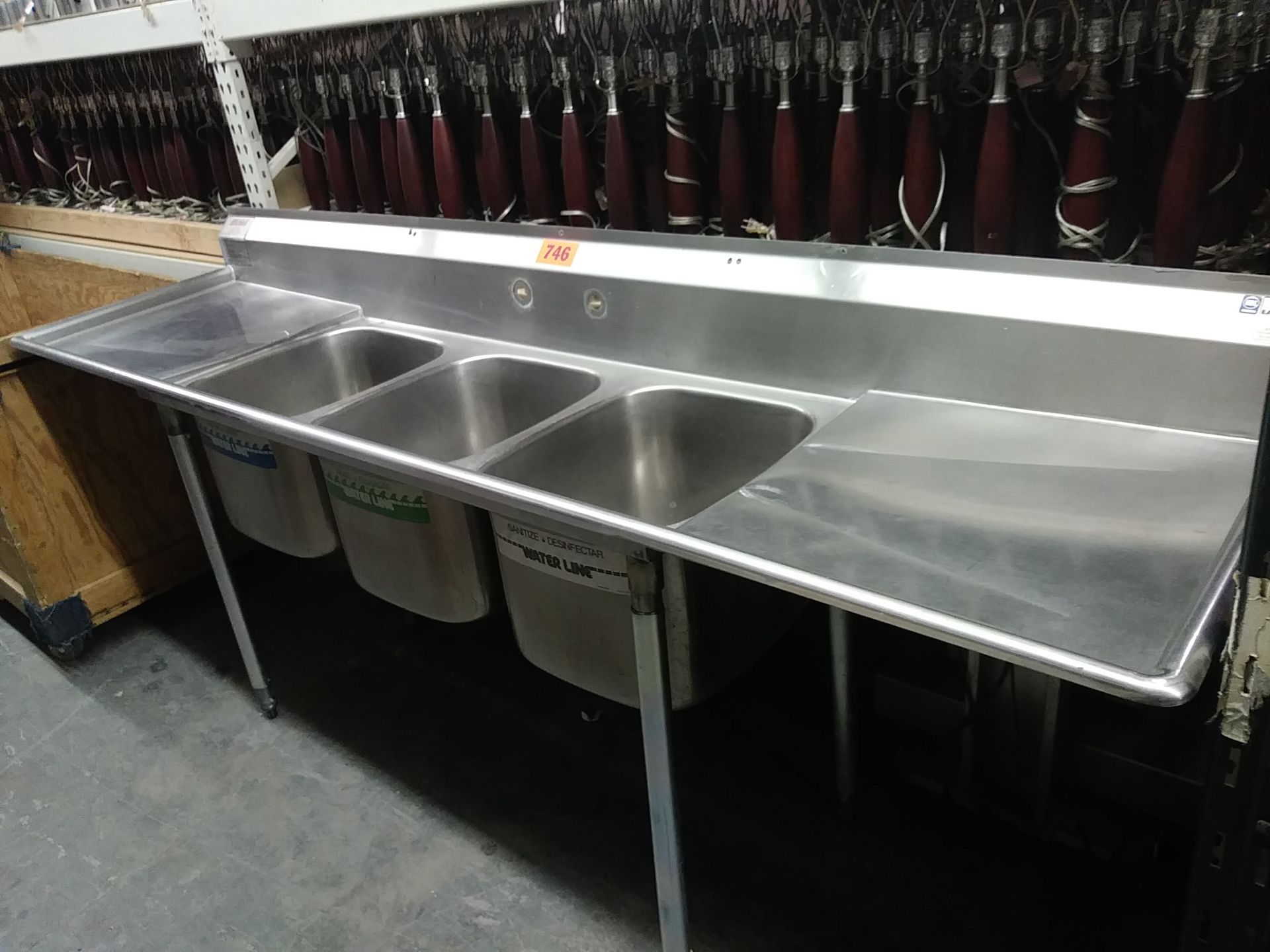 STAINLESS STEEL 3 COMPARTMENT SINK 102" LENGTH X 25" DEPTH X 37" COUNTER HEIGHT