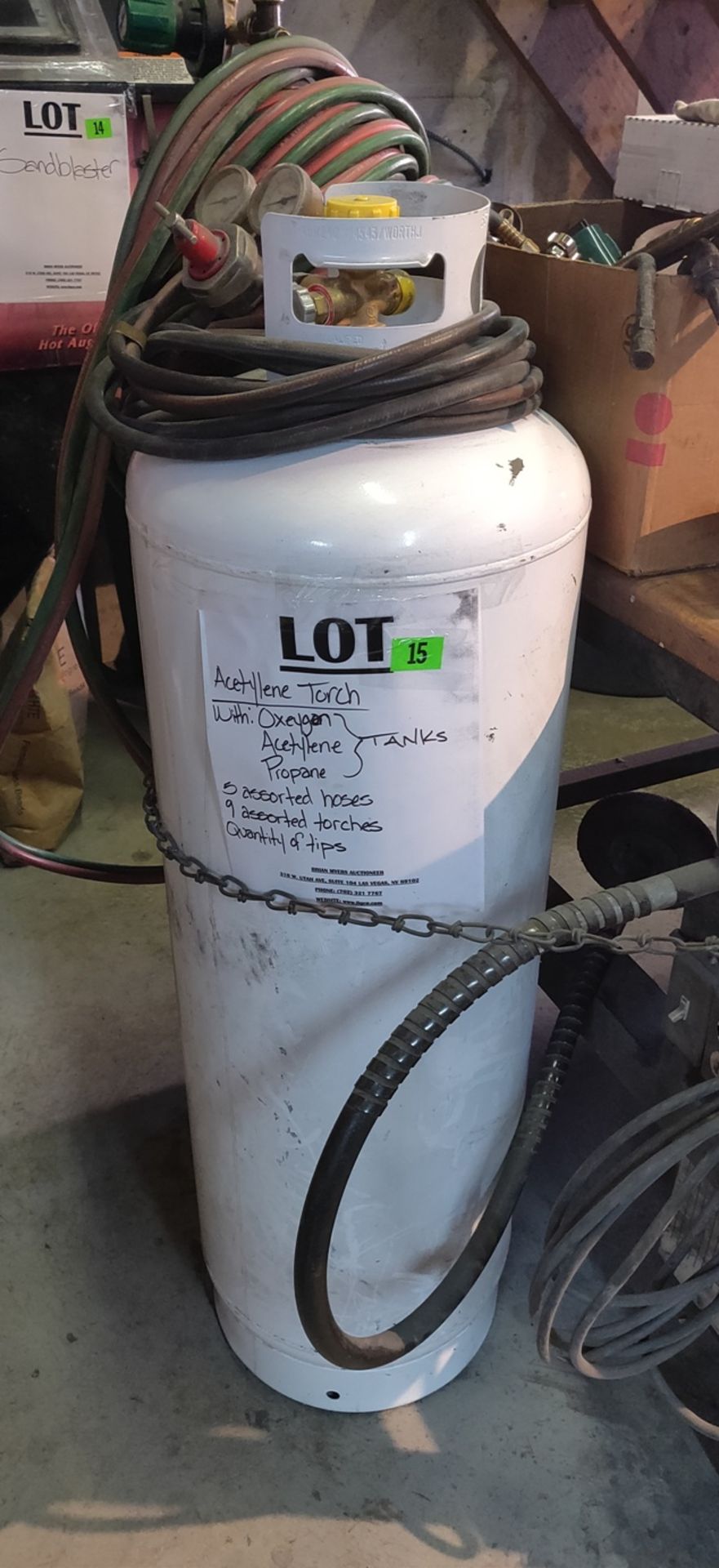 ACETYLENE TORCH W/ OXYGEN / ACETYLENE / PROPANE TANKS, ASSORTED HOSES, ASSORTED TORCHES..