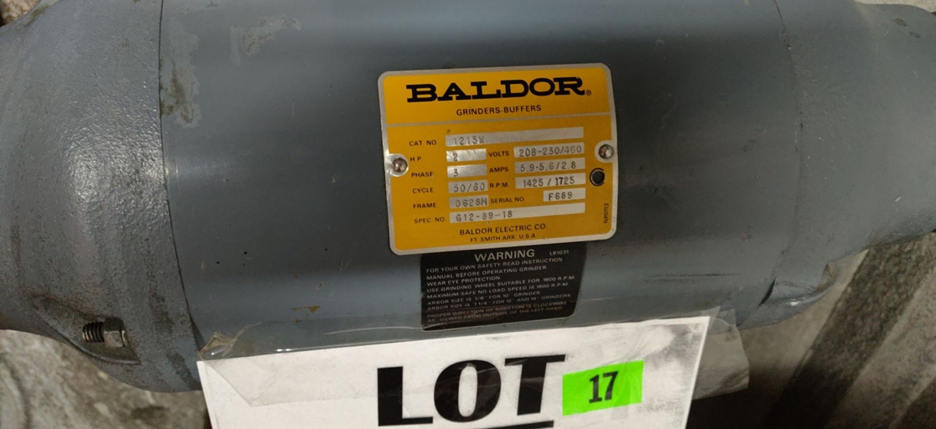 BALDOR GRINDER / BUFFER (MODEL: 1215W) 2 HP, 3 PHASE - Image 3 of 3