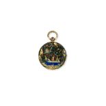 A gold and enamel decorated key wind open face pocket watch