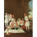 A group of noblemen and servants on a terrace British School in north India, early 19th Century