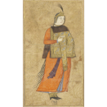 A maiden wearing a luxurious fur mantle, attributed to Muhammad Qasim Persia, Isfahan, dated AH 1...