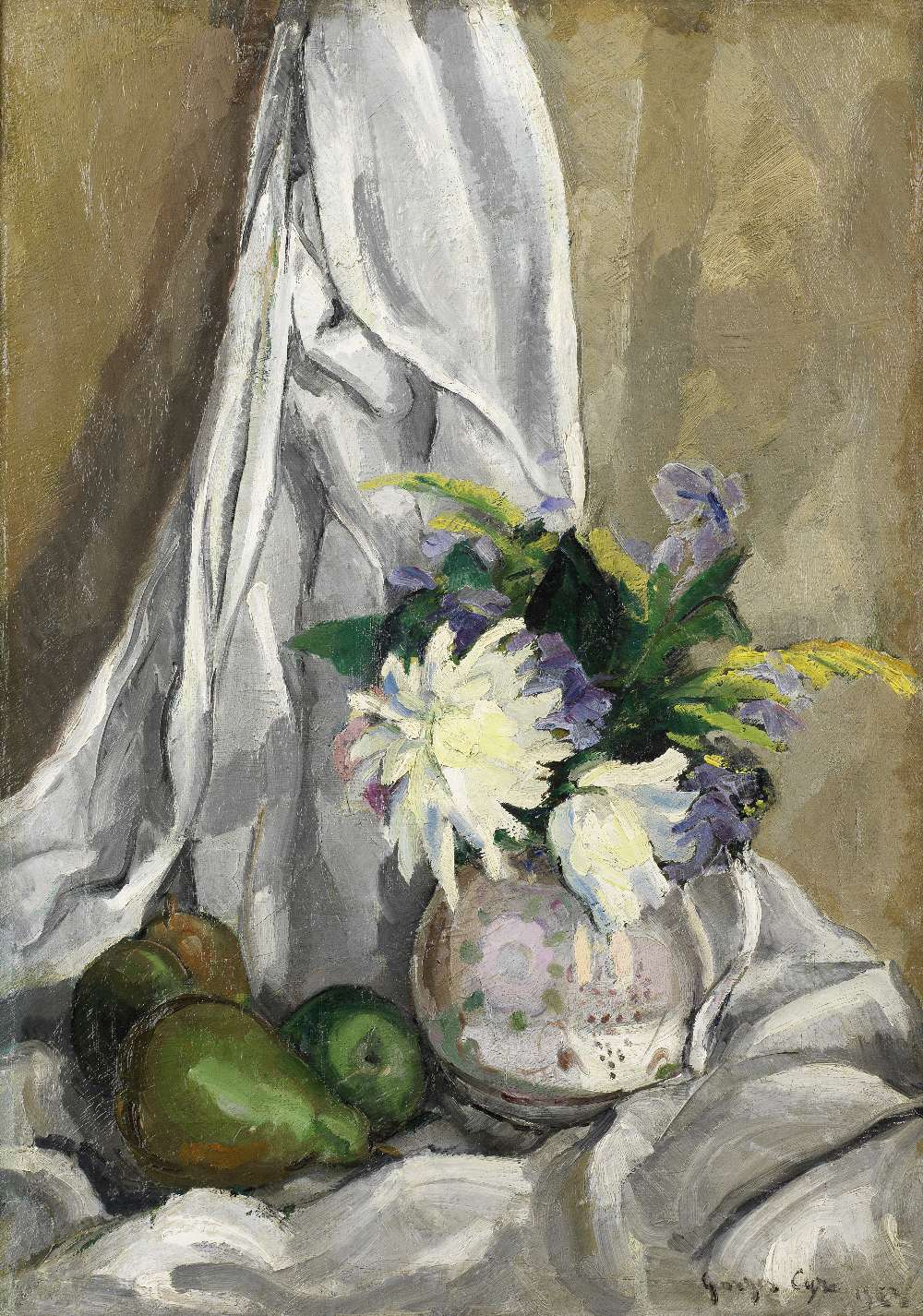 Georges Cyr (Lebanon, 1880-1964) A Still Life with Flowers and Pears