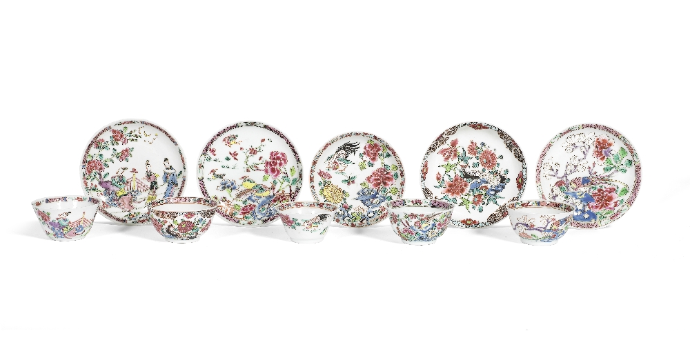 Five famille rose tea bowls and saucers Qianlong (10)