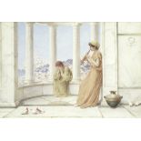 Henry Ryland (British, 1856-1924) Classical maidens on the terrace, one playing an aulos