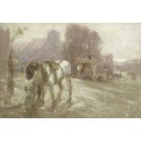 Arthur Winter Shaw (British, 1869-1948) Horses feeding in a winter landscape