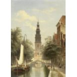 Cornelis Christiaan Dommersen (Dutch, 1842-1928) Groenburgwal Canal and Tower of South Church, Am...