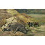 Herbert William Weekes (British, 1856-1904) Piggy in the middle