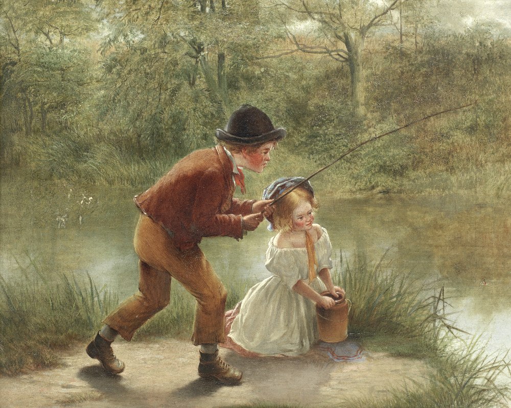 William Hemsley (British, 1819-1893) 'The enthusiastic angler'