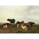 Thomas Sidney Cooper, RA (British, 1803-1902) A group of six cows in Canterbury Meadows