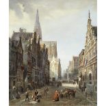 Jan Baptiste Tetar van Elven (Dutch, 1805-1879) A busy Dutch street scene