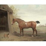 George Garrard (? 1760-1826 London) A bay cob and terrier by a stable