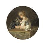 Filippo Palizzi (Italian, 1818-1899) Child and cat playing tondo, 19cm (7 1/2 in) diameter