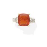 A fire opal and diamond ring