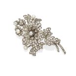 A diamond and pearl 'en tremblant' brooch