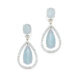 A pair aquamarine and diamond ear pendants