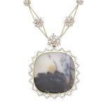 A moss agate and diamond necklace
