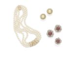 A ruby and diamond ear clip and ring set