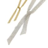 A mesh gold necklace together with a sterling silver mesh necklace