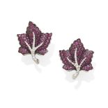 A pair of ruby leaf ear clips, Mouawad