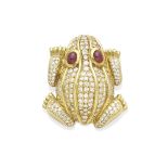 A diamond and ruby frog brooch, Tadini