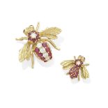 A set of ruby and diamond bee brooches, Rosenthal