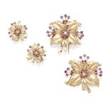 a pair of ruby and diamond ear clips and two dress clips,