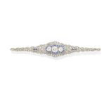 A diamond and sapphire bar brooch,