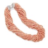 A coral and diamond torsade necklace