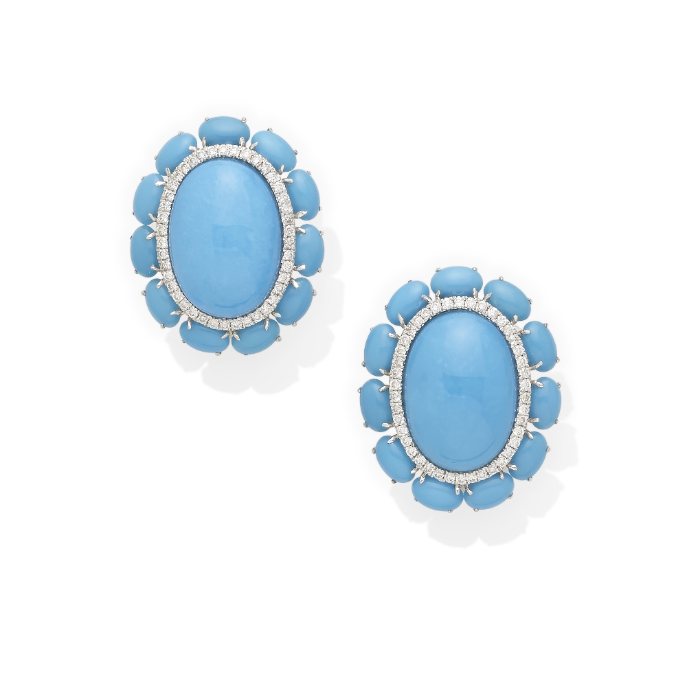 A pair of turquoise and diamond earrings - Image 2 of 2