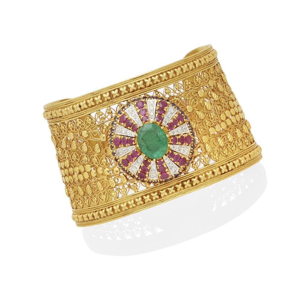 A multi-gemstone and diamond cuff bracelet - Image 2 of 2