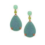 A pair of chrysoprase, green agate and peridot earrings