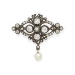 A diamond and cultured pearl brooch