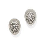 A pair of rock crystal and diamond ear clips