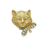 A gem-set cat brooch, Fred