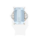 An aquamarine and diamond ring