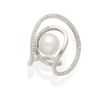 A free-form cultured pearl and diamond ring, Jean Vendome, French